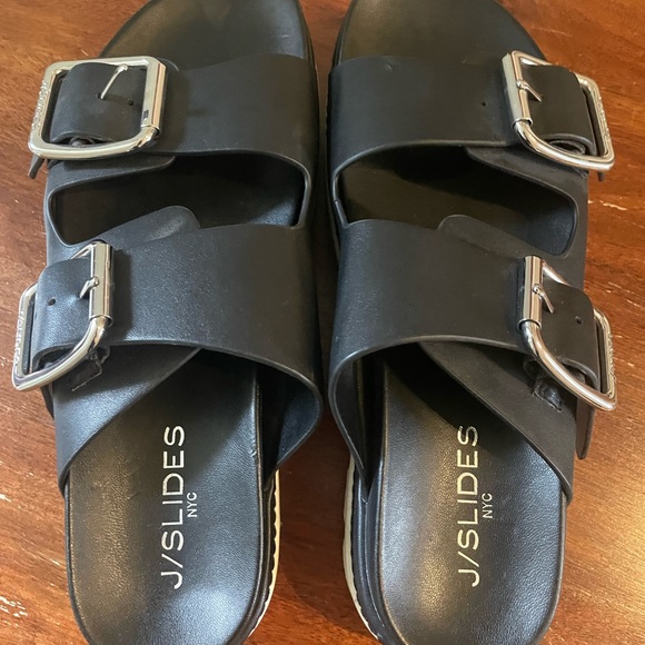 J/SLIDES Shoes - J/SLIDES Black Slides with Metallic Buckles